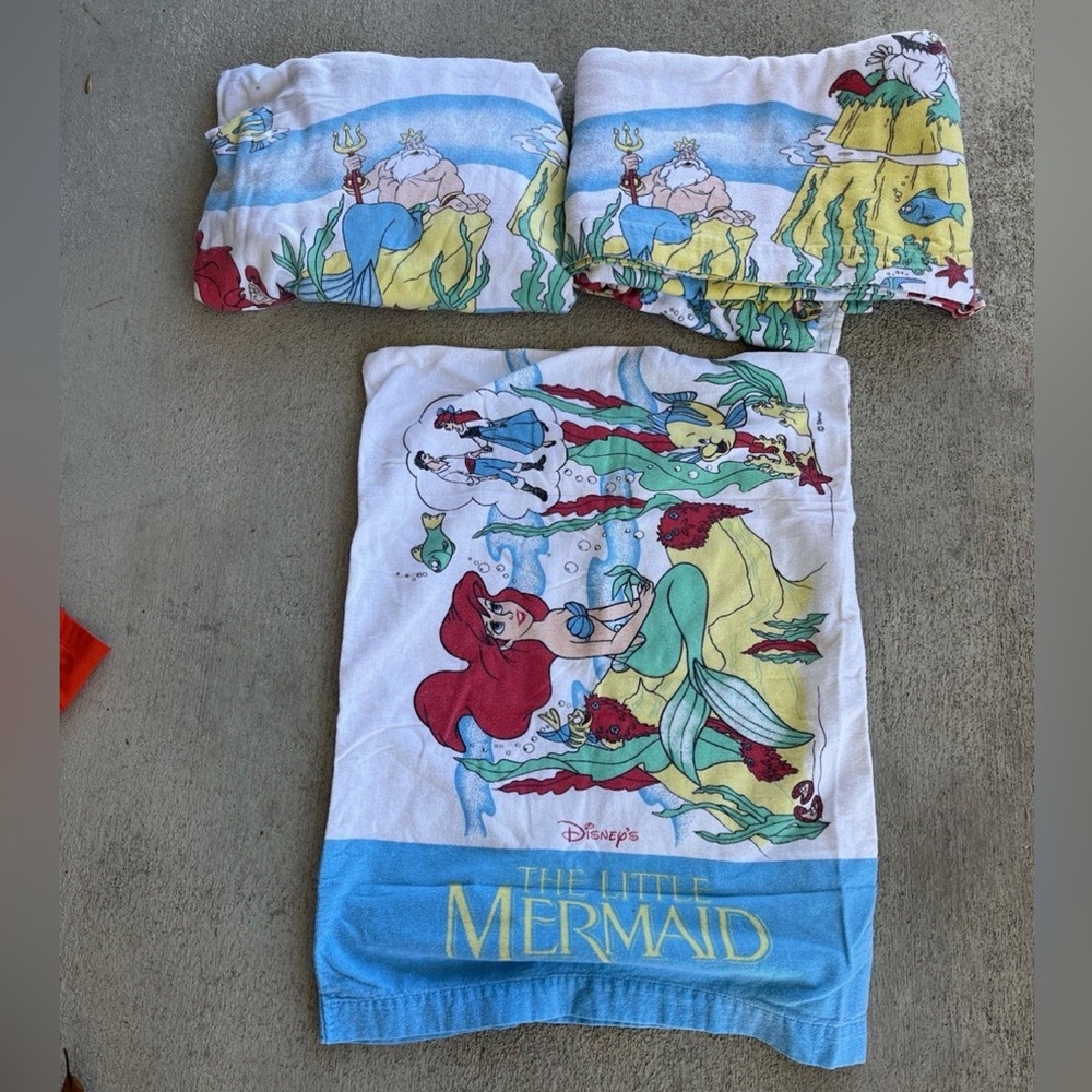 Ariel Flannel Twin Sheet Set 4 Piece Vintage Little Mermaid Y2K 90's 100% Cotton